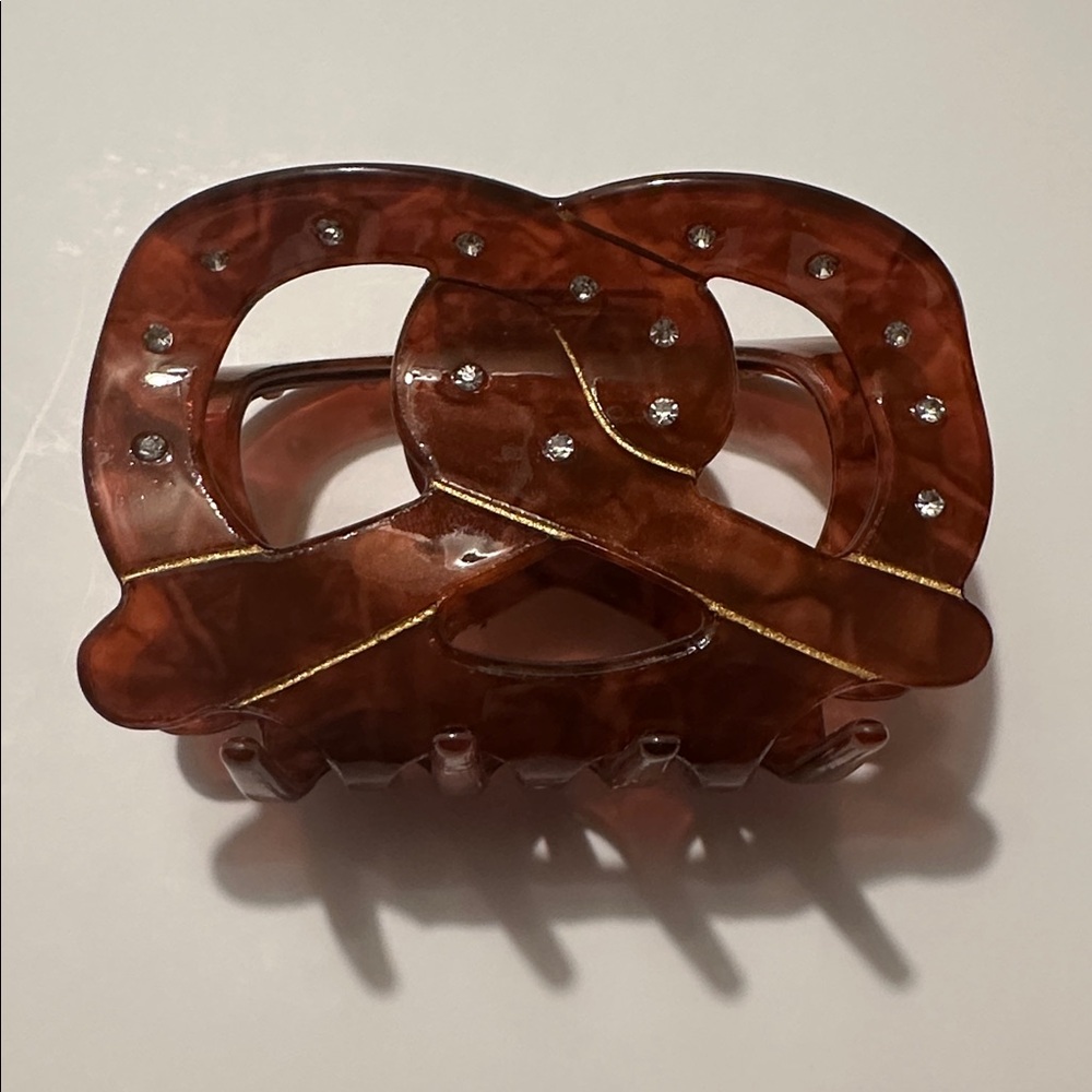 Brown pretzel Hair Claw Clip with Rhinestones